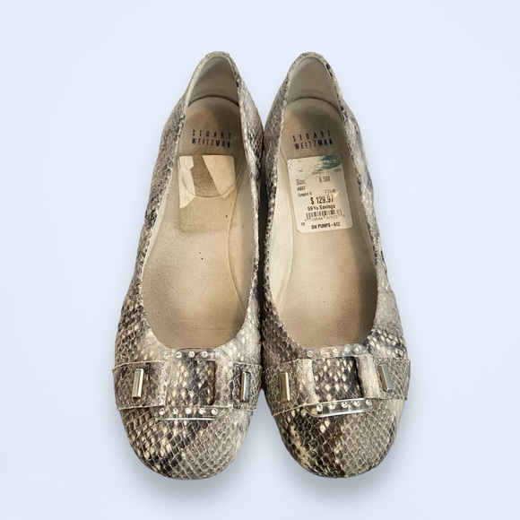 Stuart Weitzman Lucid Snakeskin Ballet Flats Pewter Gilt Python SZ 8.5 $315 - Picture 10 of 12